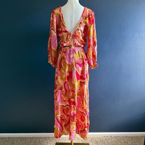 Billabong Retro Floral Boho Maxi Dress 70s Vibe Ruffle Hem NWT Small - Picture 6 of 8